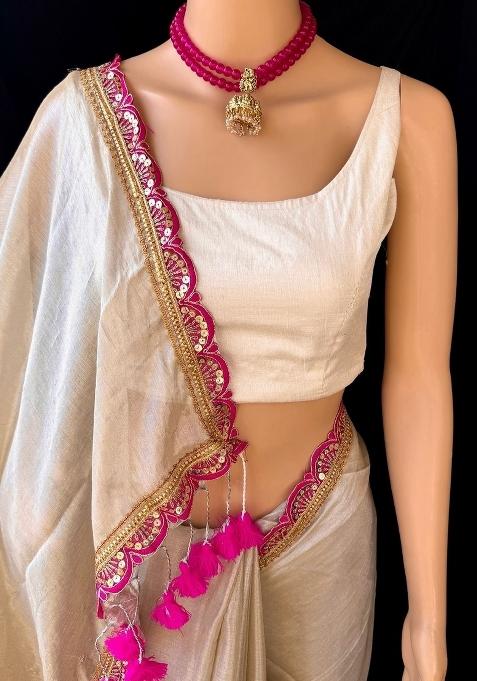 Beige Lace Border Erode Silk Saree Set