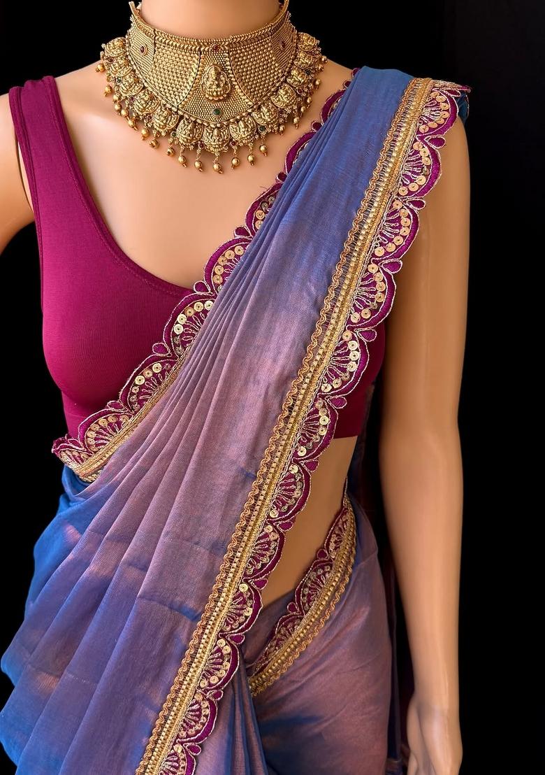 Purple Lace Border Erode Silk Saree Set