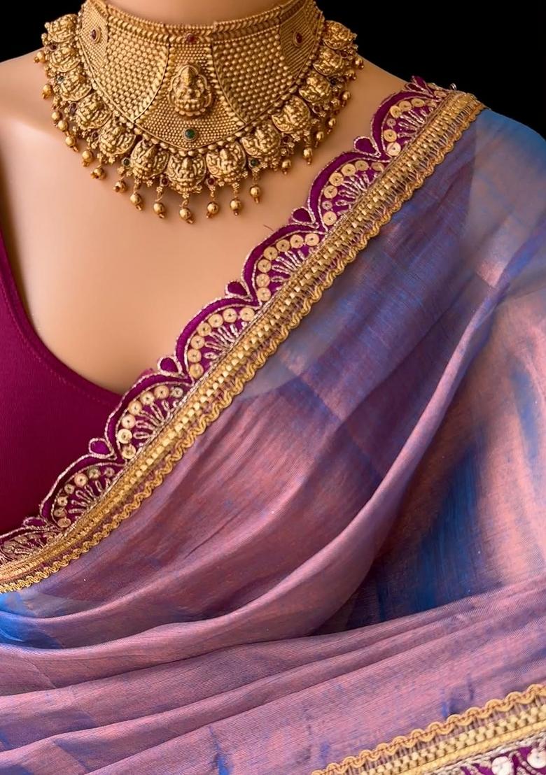 Purple Lace Border Erode Silk Saree Set