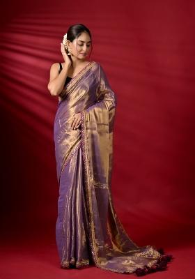 Purple Lace Border Erode Silk Saree Set