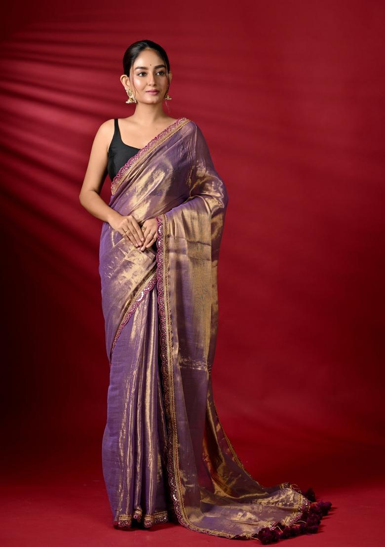 Purple Lace Border Erode Silk Saree Set