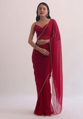 Red Handwork Georgette Saree Set