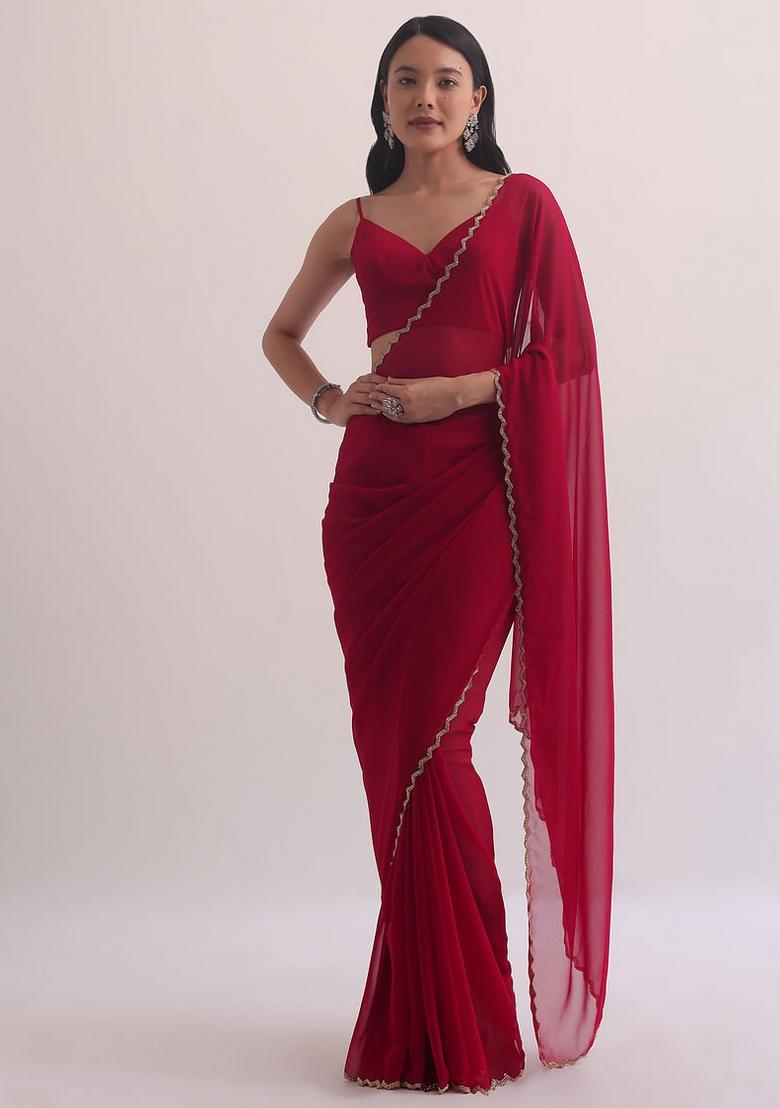 Red Handwork Georgette Saree Set