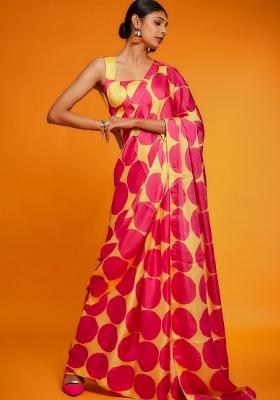 Pink Digital Print Satin Silk Saree Set