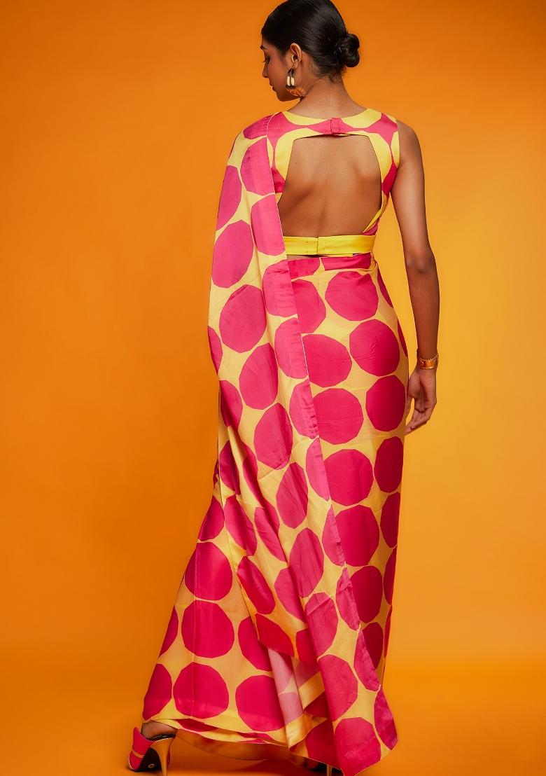 Pink Digital Print Satin Silk Saree Set