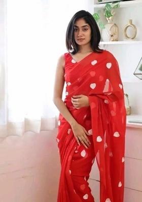 White Embroidered Georgette Saree Set