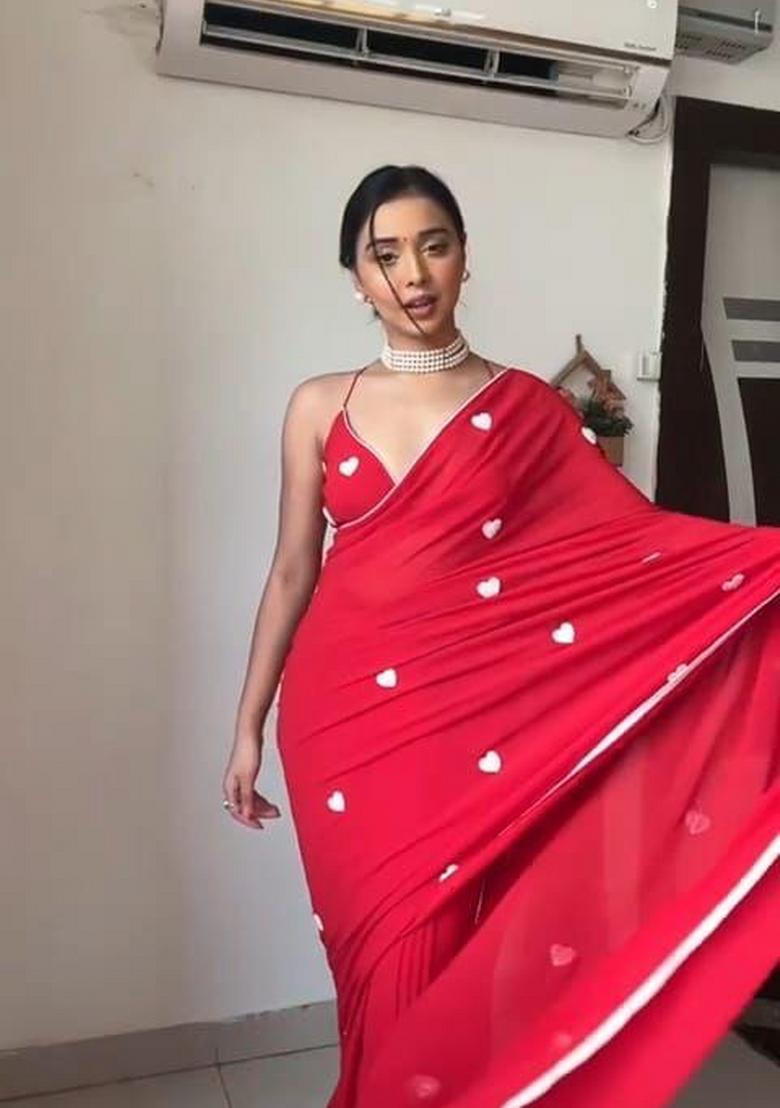 White Embroidered Georgette Saree Set