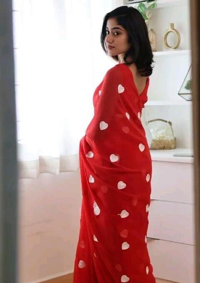 White Embroidered Georgette Saree Set