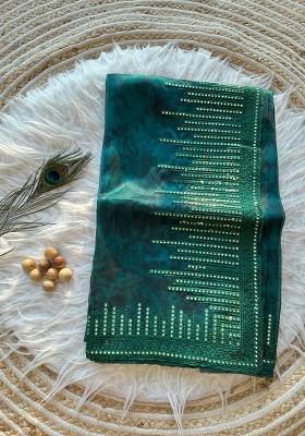 Peacock Blue Embroidered Organza Saree Set