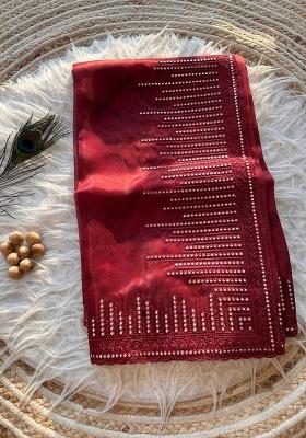 Red Embroidered Organza Saree Set