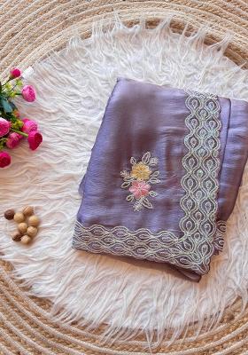 Lavender Embroidered Jimmy Choo Chiffon Saree Set