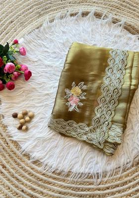 Mustard Yellow Embroidered Jimmy Choo Chiffon Saree Set