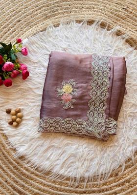 Purple Embroidered Jimmy Choo Chiffon Saree Set