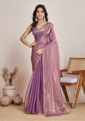 Lilac Handwork Lace Fendy Chiffon Saree Set