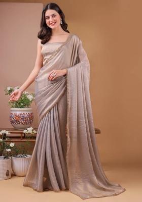 Silver Handwork Lace Fendy Chiffon Saree Set