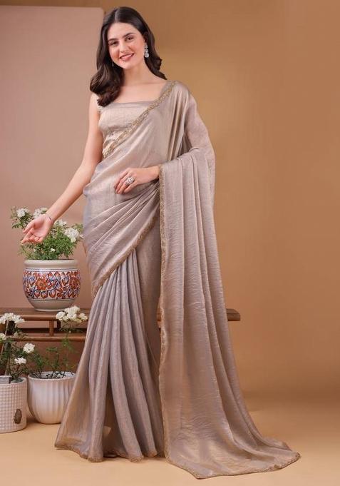 Silver Handwork Lace Fendy Chiffon Saree Set