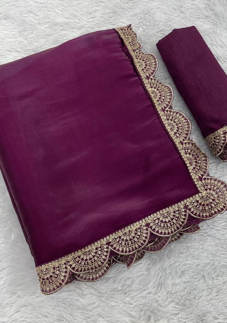 Wine Lace Border Jimmy Choo Saree Set