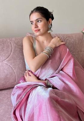 Pink Lace Border Jimmy Choo Saree Set