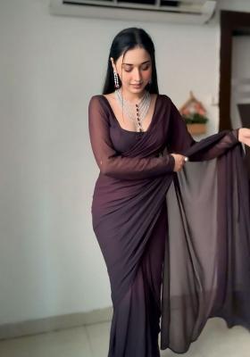 Brown Ombre Pattern Georgette Saree Set