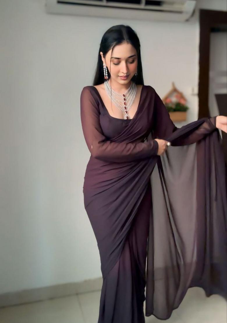 Brown Ombre Pattern Georgette Saree Set