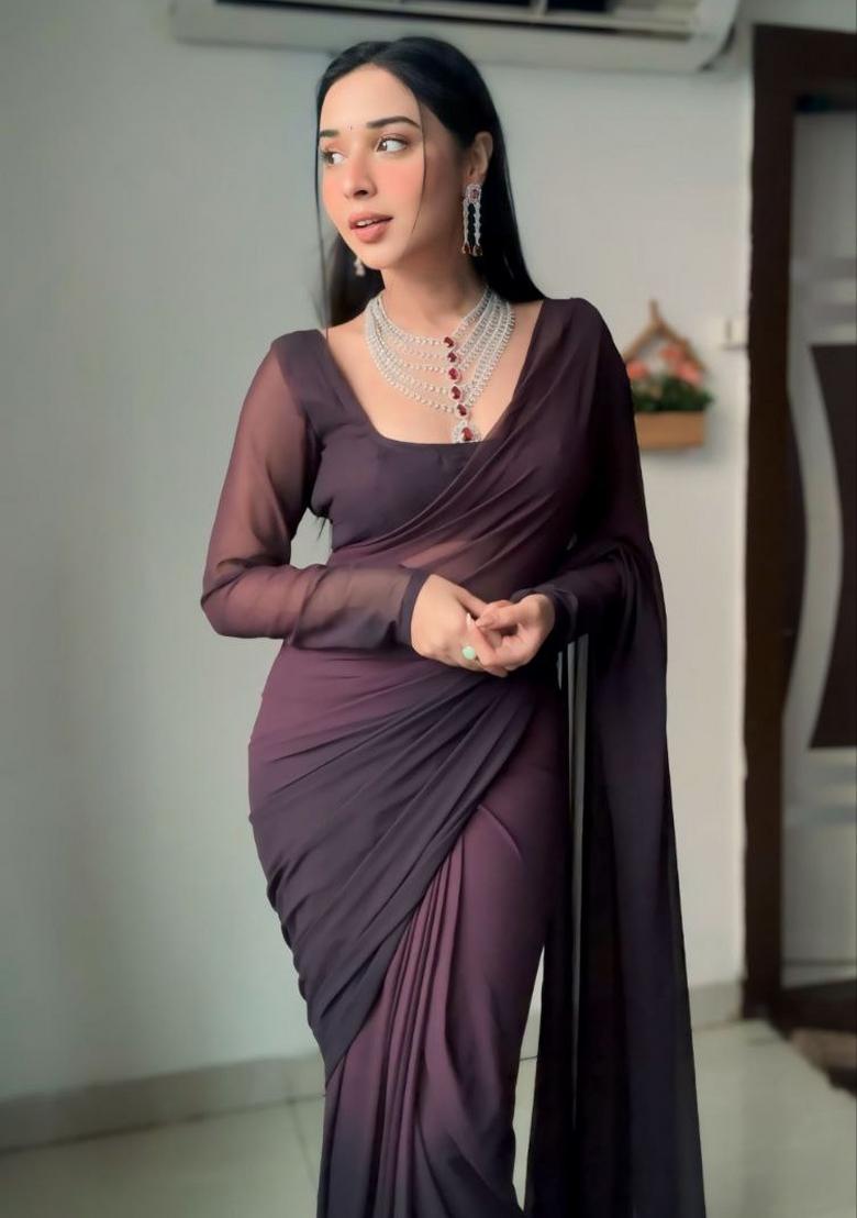 Brown Ombre Pattern Georgette Saree Set