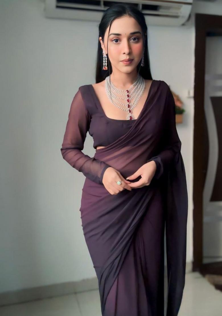 Brown Ombre Pattern Georgette Saree Set