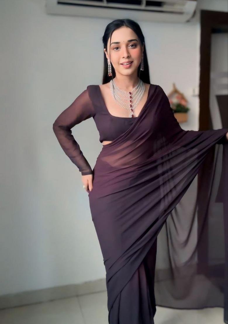 Brown Ombre Pattern Georgette Saree Set