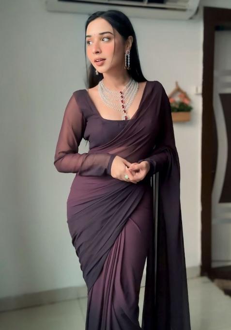 Brown Ombre Pattern Georgette Saree Set