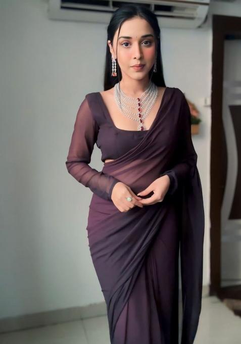 Brown Ombre Pattern Georgette Saree Set