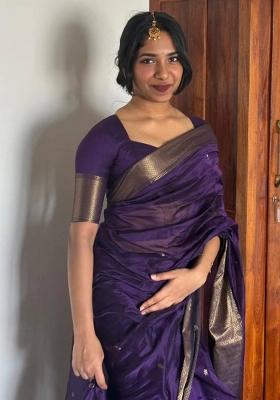 Blue Zari Woven Lilan Cotton Blend Saree Set