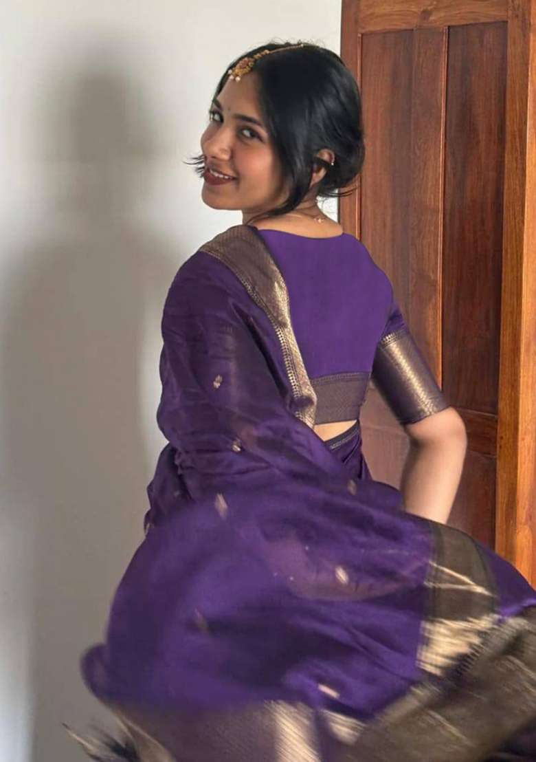 Blue Zari Woven Lilan Cotton Blend Saree Set for Diwali and Festive Wear - Indya