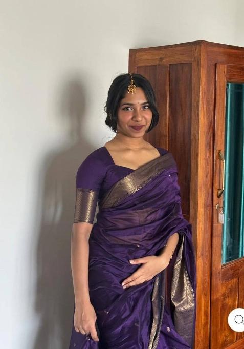 Blue Zari Woven Lilan Cotton Blend Saree Set