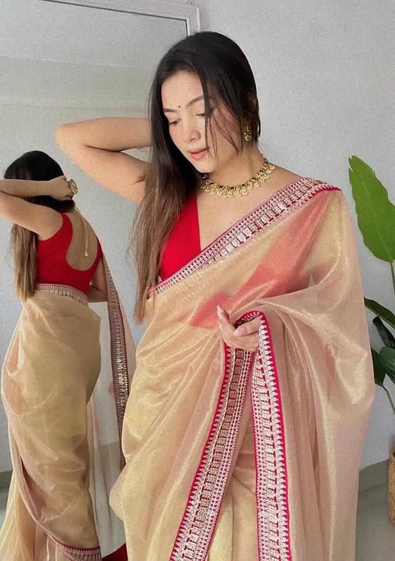 Gold Lace Border Organza Saree Set