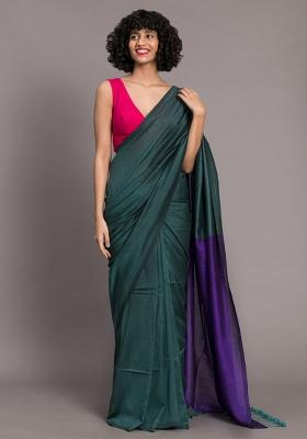 Dark Rama Green Weaving Khadi Cotton Saree Set