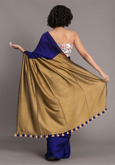 Blue Weaving Khadi Cotton Saree Set