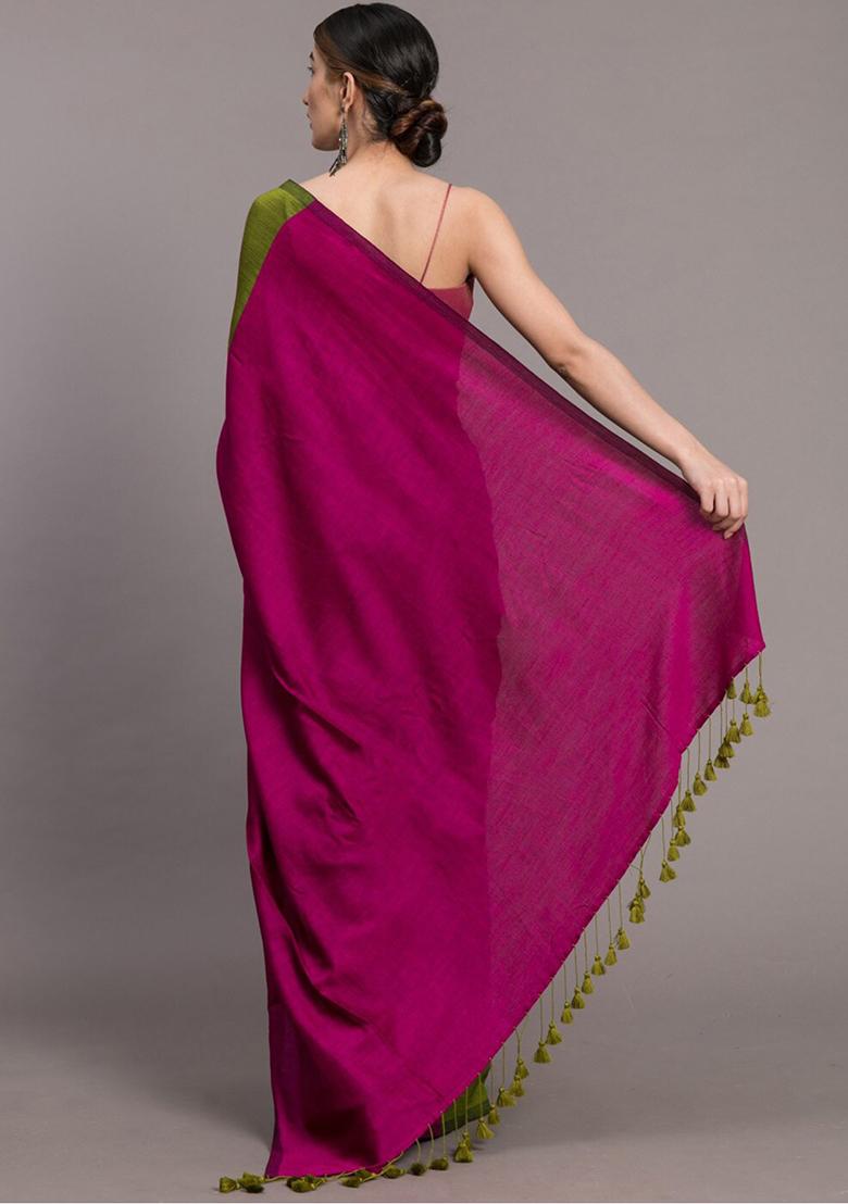 Green Weaving Khadi Cotton Saree Set