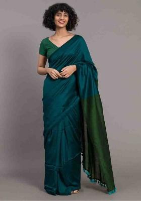 Blue Weaving Khadi Cotton Saree Set