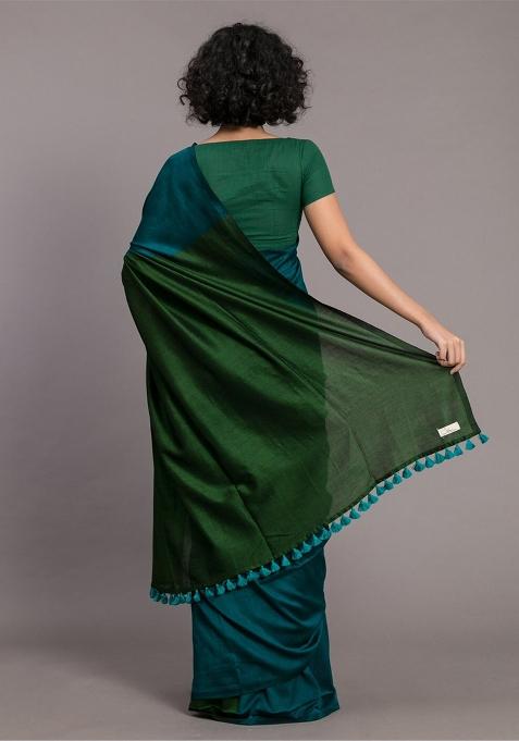 Blue Weaving Khadi Cotton Saree Set