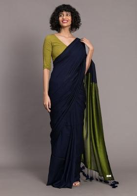 Blue Weaving Khadi Cotton Saree Set