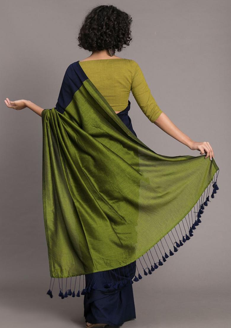 Blue Weaving Khadi Cotton Saree Set