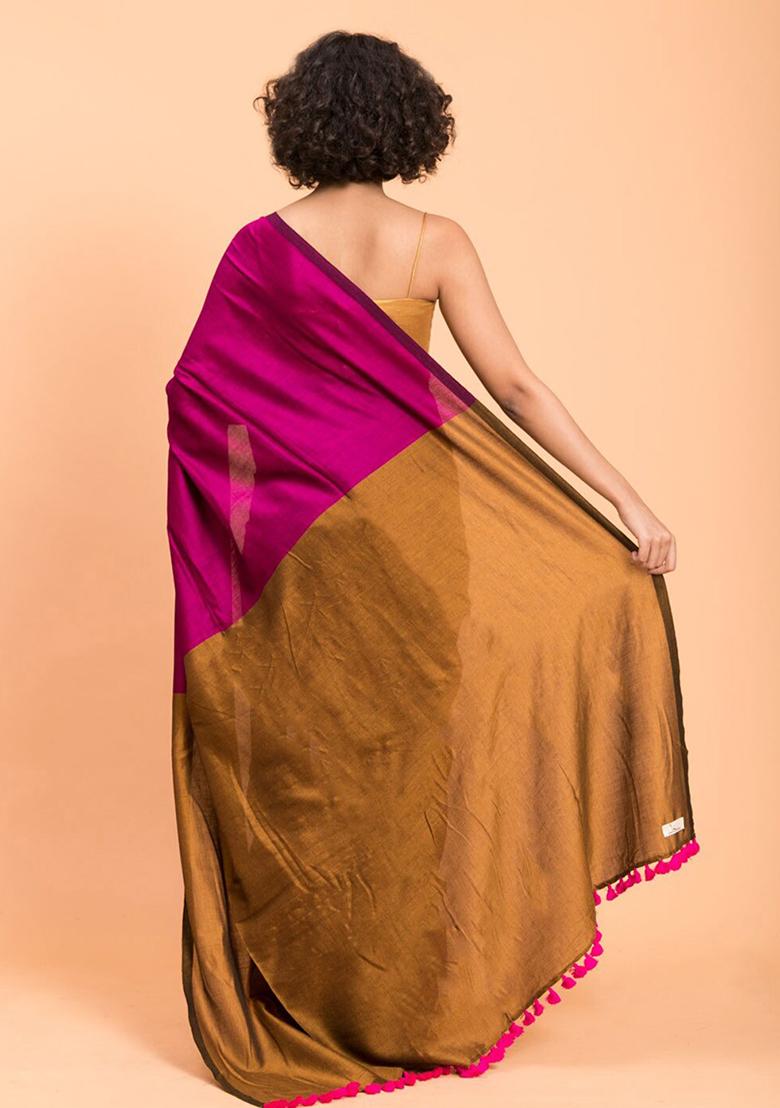 Magenta Weaving Khadi Cotton Saree Set