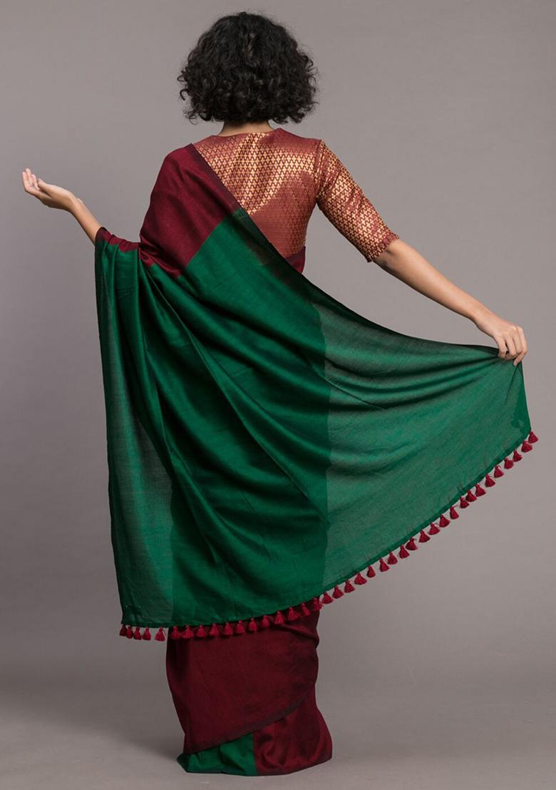 Maroon Weaving Khadi Cotton Saree Set
