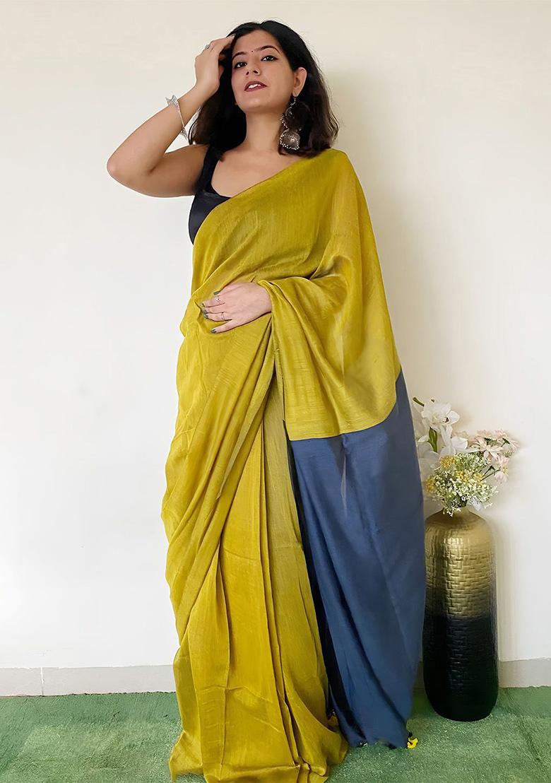 Florscent Green Weaving Khadi Cotton Saree Set