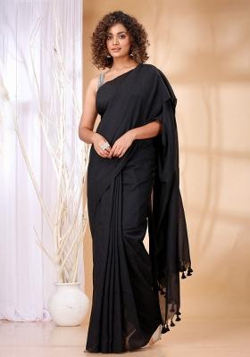 Black Weaving Khadi Cotton Saree Set