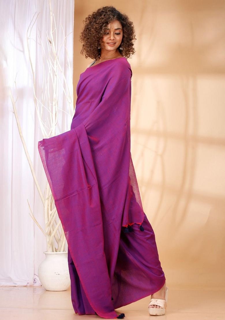 Dark Pink Weaving Khadi Cotton Saree Set