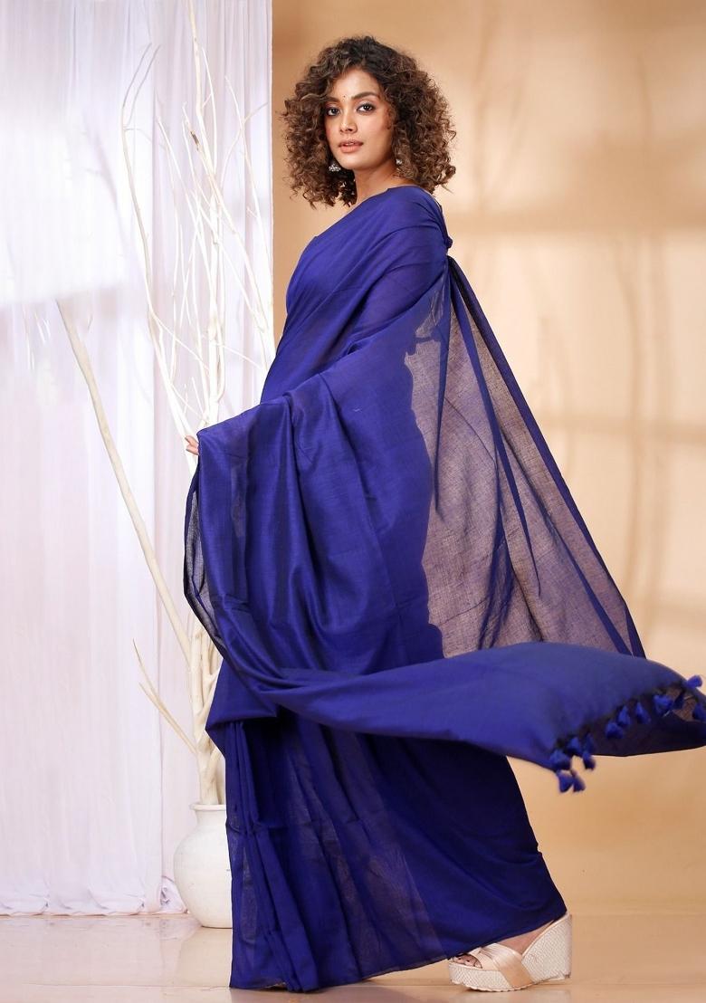 Purple Weaving Khadi Cotton Saree Set