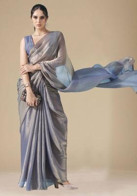 Blue Solid Fendy Chiffon Saree Set