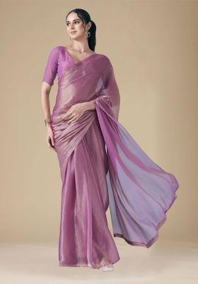 Lilac Solid Fendy Chiffon Saree Set