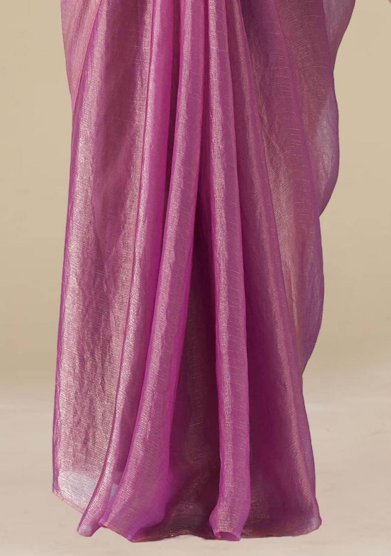 Lilac Solid Fendy Chiffon Saree Set