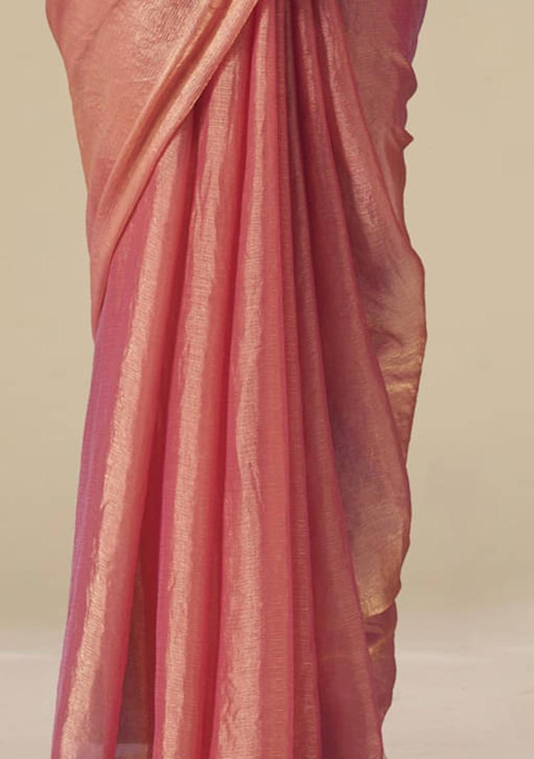 Peach Solid Fendy Chiffon Saree Set